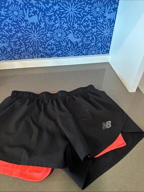 New Balance 2 in 1 Black Running Shorts with Coral liner